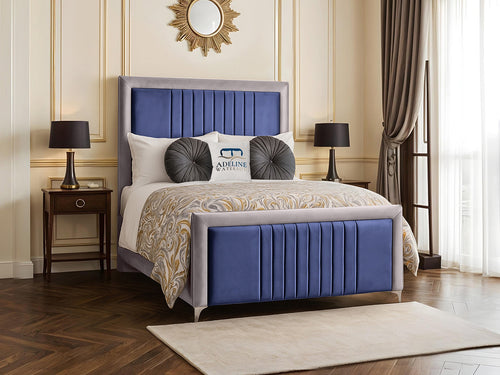Kingswood Bordered Channel Double Colour Fabric Bed Set with Floor Standing Headboard, Footboard & Storage Upgrade Option