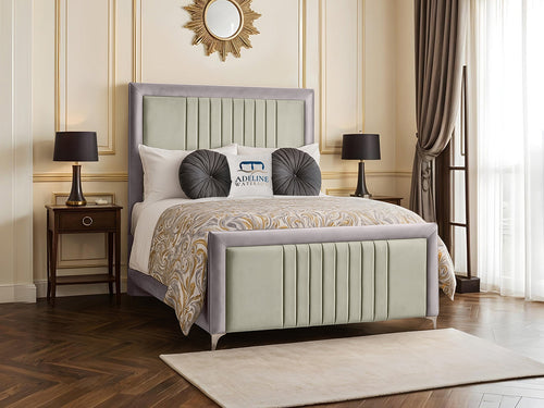 Kingswood Bordered Channel Double Colour Fabric Bed Set with Floor Standing Headboard, Footboard & Storage Upgrade Option