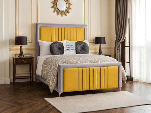 Kingswood Bordered Channel Double Colour Fabric Bed Set with Floor Standing Headboard, Footboard & Storage Upgrade Option
