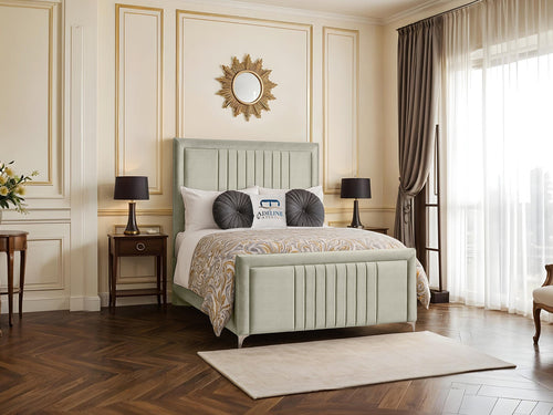 Kingswood Vertical Channel Wingback Upholstered Bed Set with Floor Standing Headboard, Footboard & Storage Upgrade Option