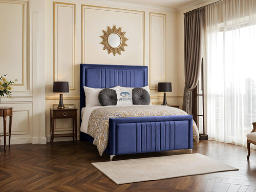 Kingswood Vertical Channel Wingback Upholstered Bed Set with Floor Standing Headboard, Footboard & Storage Upgrade Option
