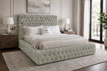 Champagne Crushed Velvet - Knightsbridge Button-Tufted Wingback Upholstered Bed Set with Floor Standing Headboard, Footboard & Storage Upgrade Option