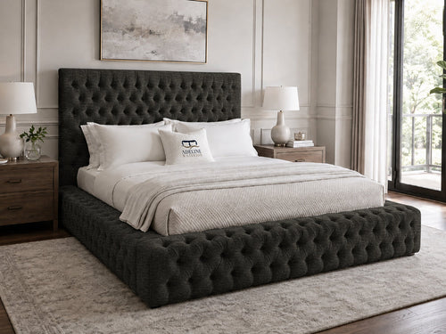 Knightsbridge Button-Tufted Wingback Upholstered Bed Set with Floor Standing Headboard, Footboard & Storage Upgrade Option