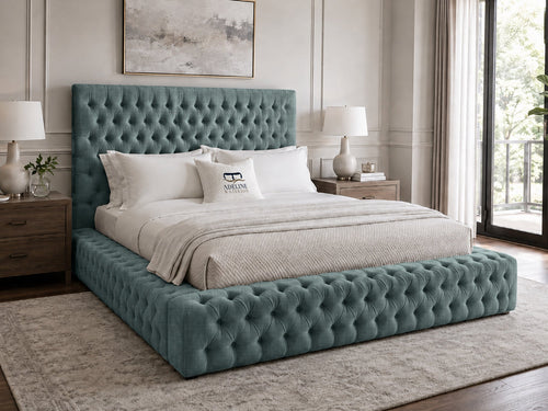 Knightsbridge Button-Tufted Wingback Upholstered Bed Set with Floor Standing Headboard, Footboard & Storage Upgrade Option