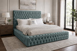 Emerald Coniston - Knightsbridge Button-Tufted Wingback Upholstered Bed Set with Floor Standing Headboard, Footboard & Storage Upgrade Option