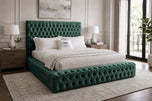 Emerald Plush Velvet - Knightsbridge Button-Tufted Wingback Upholstered Bed Set with Floor Standing Headboard, Footboard & Storage Upgrade Option