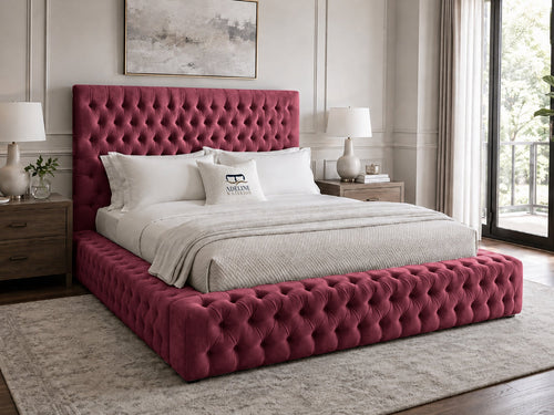 Knightsbridge Button-Tufted Wingback Upholstered Bed Set with Floor Standing Headboard, Footboard & Storage Upgrade Option