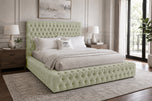 Almond Coniston - Knightsbridge Button-Tufted Wingback Upholstered Bed Set with Floor Standing Headboard, Footboard & Storage Upgrade Option