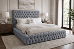 Armour Coniston - Knightsbridge Button-Tufted Wingback Upholstered Bed Set with Floor Standing Headboard, Footboard & Storage Upgrade Option