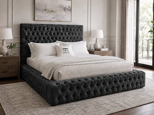 Knightsbridge Button-Tufted Wingback Upholstered Bed Set with Floor Standing Headboard, Footboard & Storage Upgrade Option