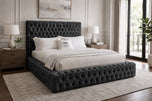 Black Crushed Velvet - Knightsbridge Button-Tufted Wingback Upholstered Bed Set with Floor Standing Headboard, Footboard & Storage Upgrade Option