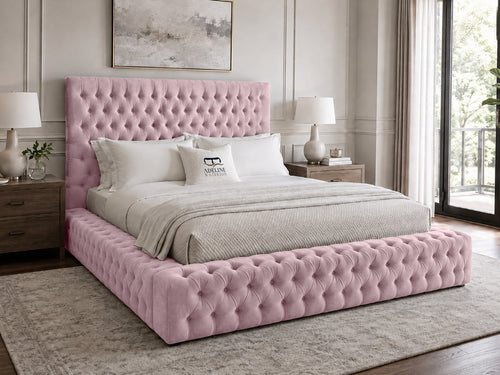 Knightsbridge Button-Tufted Wingback Upholstered Bed Set with Floor Standing Headboard, Footboard & Storage Upgrade Option