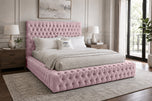 Pink Plush Velvet - Knightsbridge Button-Tufted Wingback Upholstered Bed Set with Floor Standing Headboard, Footboard & Storage Upgrade Option