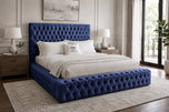 Royal Blue Plush Velvet - Knightsbridge Button-Tufted Wingback Upholstered Bed Set with Floor Standing Headboard, Footboard & Storage Upgrade Option