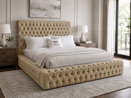 Knightsbridge Button-Tufted Wingback Upholstered Bed Set with Floor Standing Headboard, Footboard & Storage Upgrade Option
