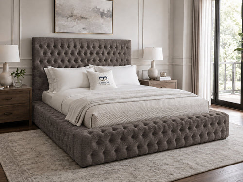 Knightsbridge Button-Tufted Wingback Upholstered Bed Set with Floor Standing Headboard, Footboard & Storage Upgrade Option