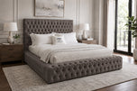 Silver Chenille - Knightsbridge Button-Tufted Wingback Upholstered Bed Set with Floor Standing Headboard, Footboard & Storage Upgrade Option