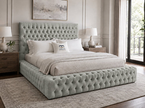 Knightsbridge Button-Tufted Wingback Upholstered Bed Set with Floor Standing Headboard, Footboard & Storage Upgrade Option