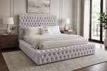 Silver Plush Velvet - Knightsbridge Button-Tufted Wingback Upholstered Bed Set with Floor Standing Headboard, Footboard & Storage Upgrade Option