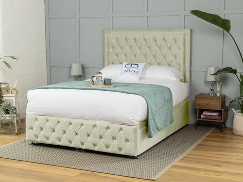 Lawrence Button-Tufted Ottoman End Lift Storage Bed Set with Floor Standing Headboard & Footboard