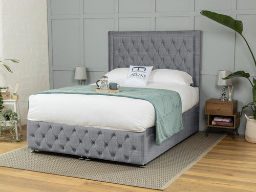 Lawrence Button-Tufted Ottoman End Lift Storage Bed Set with Floor Standing Headboard & Footboard