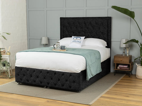 Lawrence Button-Tufted Ottoman End Lift Storage Bed Set with Floor Standing Headboard & Footboard