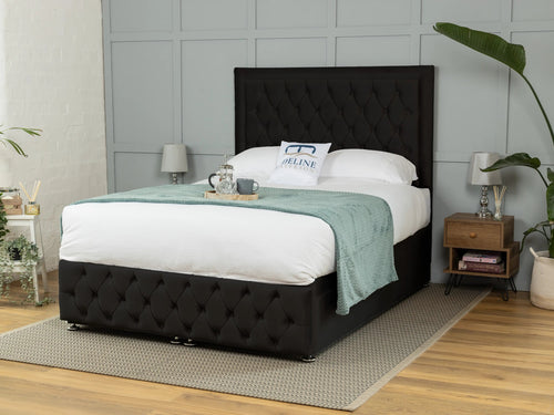 Lawrence Button-Tufted Ottoman End Lift Storage Bed Set with Floor Standing Headboard & Footboard