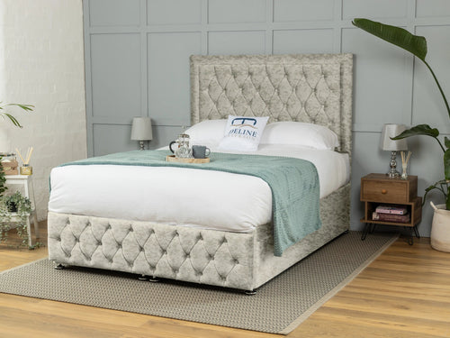 Lawrence Button-Tufted Ottoman End Lift Storage Bed Set with Floor Standing Headboard & Footboard