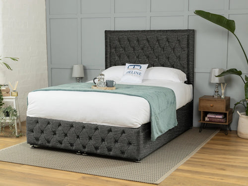 Lawrence Button-Tufted Ottoman End Lift Storage Bed Set with Floor Standing Headboard & Footboard