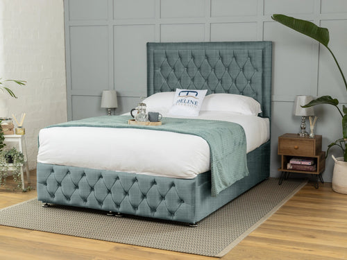 Lawrence Button-Tufted Ottoman End Lift Storage Bed Set with Floor Standing Headboard & Footboard