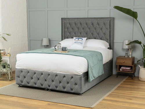 Lawrence Button-Tufted Ottoman End Lift Storage Bed Set with Floor Standing Headboard & Footboard