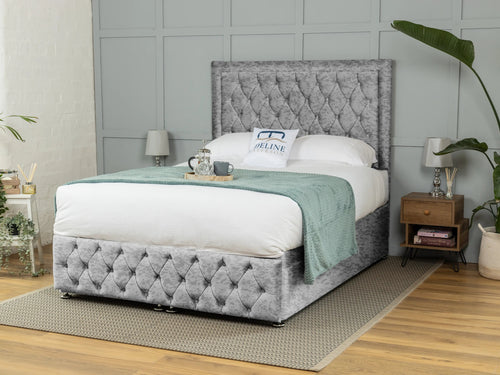 Lawrence Button-Tufted Ottoman End Lift Storage Bed Set with Floor Standing Headboard & Footboard