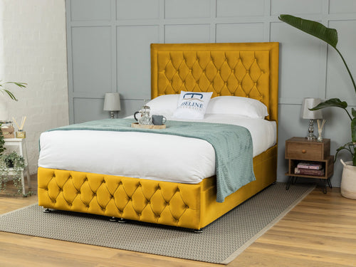 Lawrence Button-Tufted Ottoman End Lift Storage Bed Set with Floor Standing Headboard & Footboard