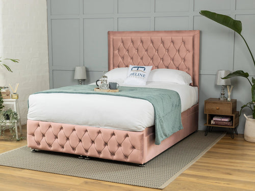 Lawrence Button-Tufted Ottoman End Lift Storage Bed Set with Floor Standing Headboard & Footboard