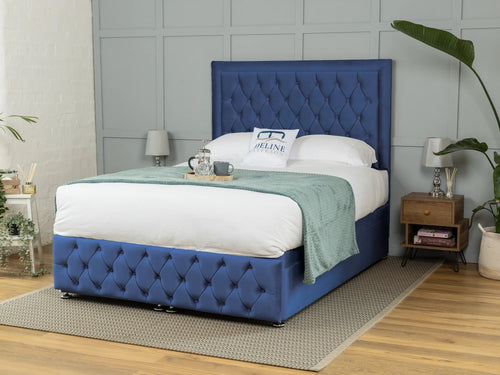 Lawrence Button-Tufted Ottoman End Lift Storage Bed Set with Floor Standing Headboard & Footboard