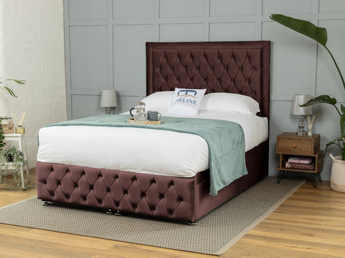 Lawrence Button-Tufted Ottoman End Lift Storage Bed Set with Floor Standing Headboard & Footboard