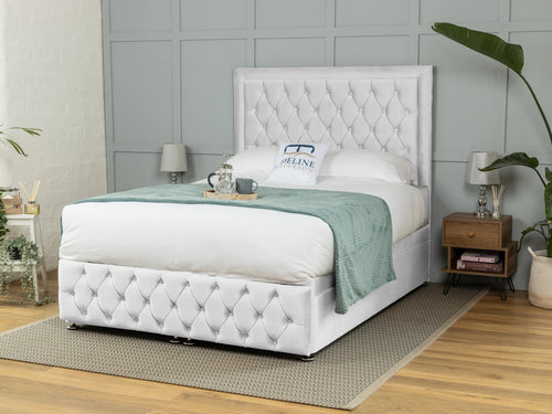 Lawrence Button-Tufted Ottoman End Lift Storage Bed Set with Floor Standing Headboard & Footboard