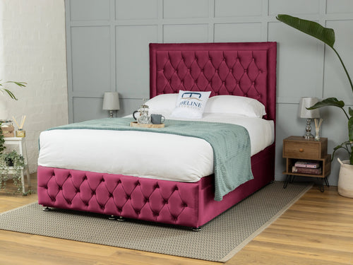 Lawrence Button-Tufted Ottoman End Lift Storage Bed Set with Floor Standing Headboard & Footboard
