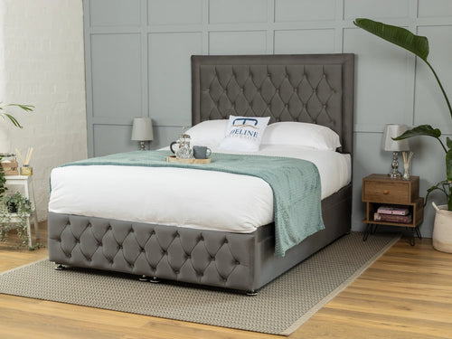 Lawrence Button-Tufted Ottoman End Lift Storage Bed Set with Floor Standing Headboard & Footboard