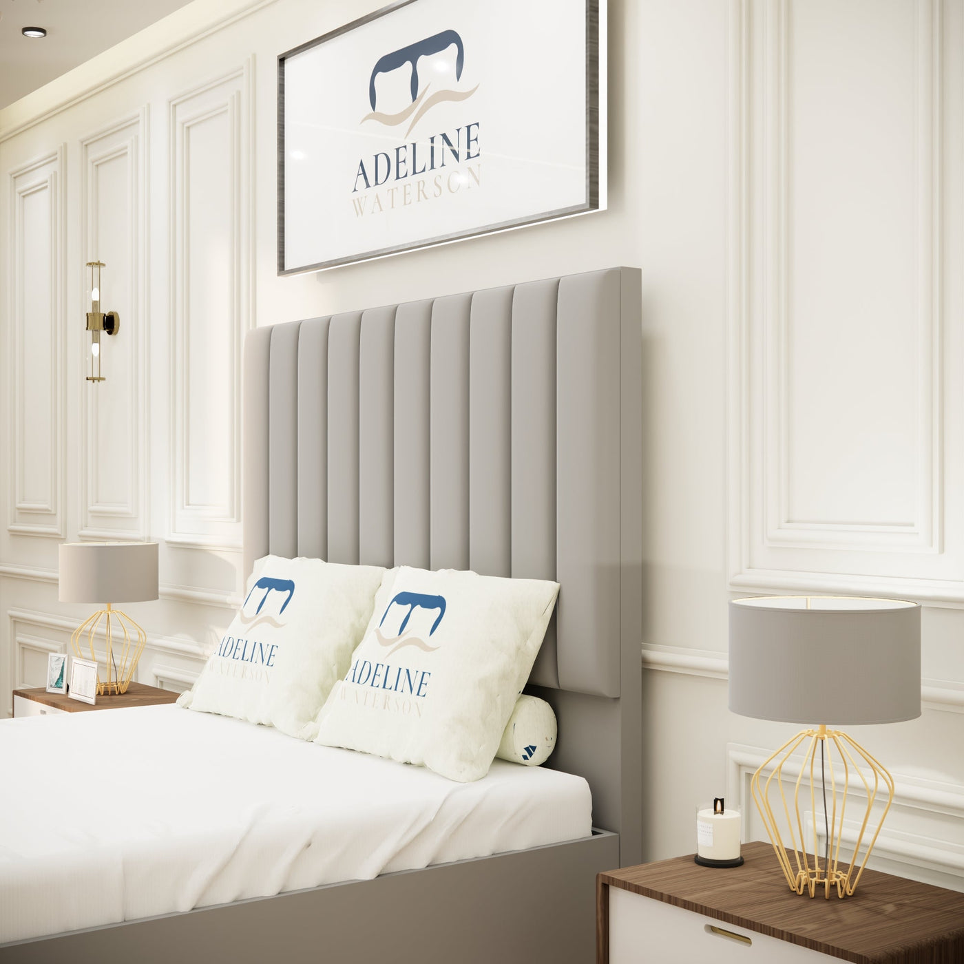 Line Panel Signature Bed - Silver - Adeline Waterson