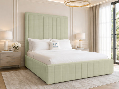 Linton Slim Channel Upholstered Bed Set with Floor Standing Headboard, Footboard & Storage Upgrade Option