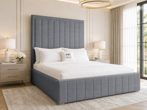 Linton Slim Channel Upholstered Bed Set with Floor Standing Headboard, Footboard & Storage Upgrade Option