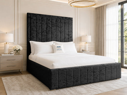 Linton Slim Channel Upholstered Bed Set with Floor Standing Headboard, Footboard & Storage Upgrade Option
