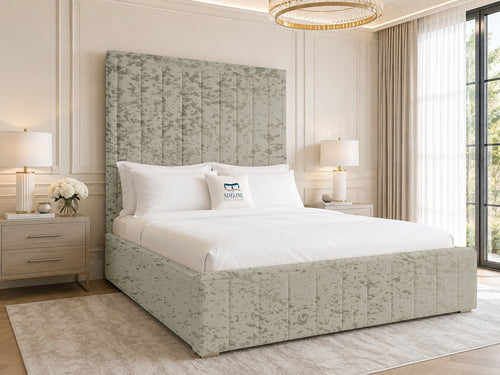 Linton Slim Channel Upholstered Bed Set with Floor Standing Headboard, Footboard & Storage Upgrade Option