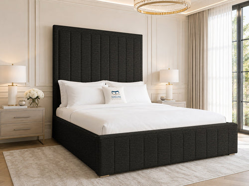 Linton Slim Channel Upholstered Bed Set with Floor Standing Headboard, Footboard & Storage Upgrade Option