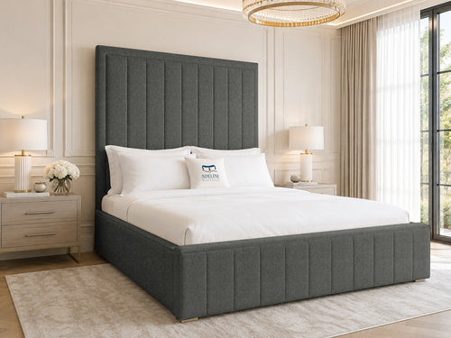 Linton Slim Channel Upholstered Bed Set with Floor Standing Headboard, Footboard & Storage Upgrade Option