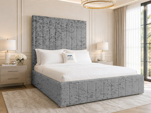 Linton Slim Channel Upholstered Bed Set with Floor Standing Headboard, Footboard & Storage Upgrade Option
