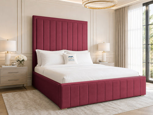 Linton Slim Channel Upholstered Bed Set with Floor Standing Headboard, Footboard & Storage Upgrade Option
