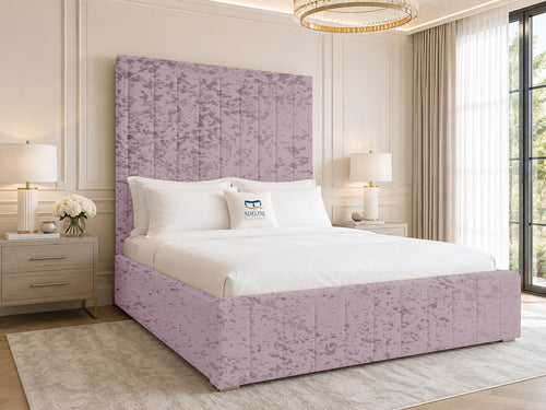 Linton Slim Channel Upholstered Bed Set with Floor Standing Headboard, Footboard & Storage Upgrade Option
