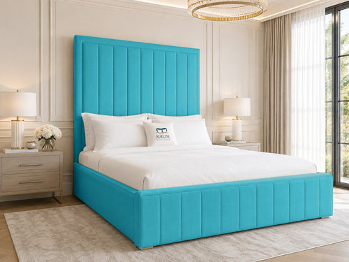 Linton Slim Channel Upholstered Bed Set with Floor Standing Headboard, Footboard & Storage Upgrade Option